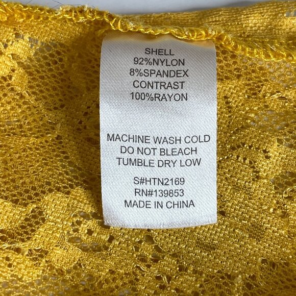 Bleuh Ciel Lace Bodysuit Yellow Sz M Floral Pattern Ruffle Neckline/Arm Openings - Picture 10 of 10